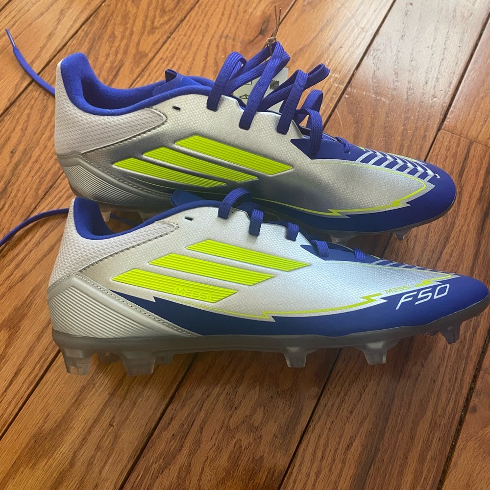 NIB Adidas F50 League FG/MG Messi Silver/Yellow/Blue IH0918 Size 6 7